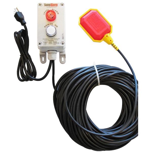 Sump Alarm In/Outdoor Pump/High Water Alarm, 120V, 100' Float, Power Light SA120V2L100 Zoro